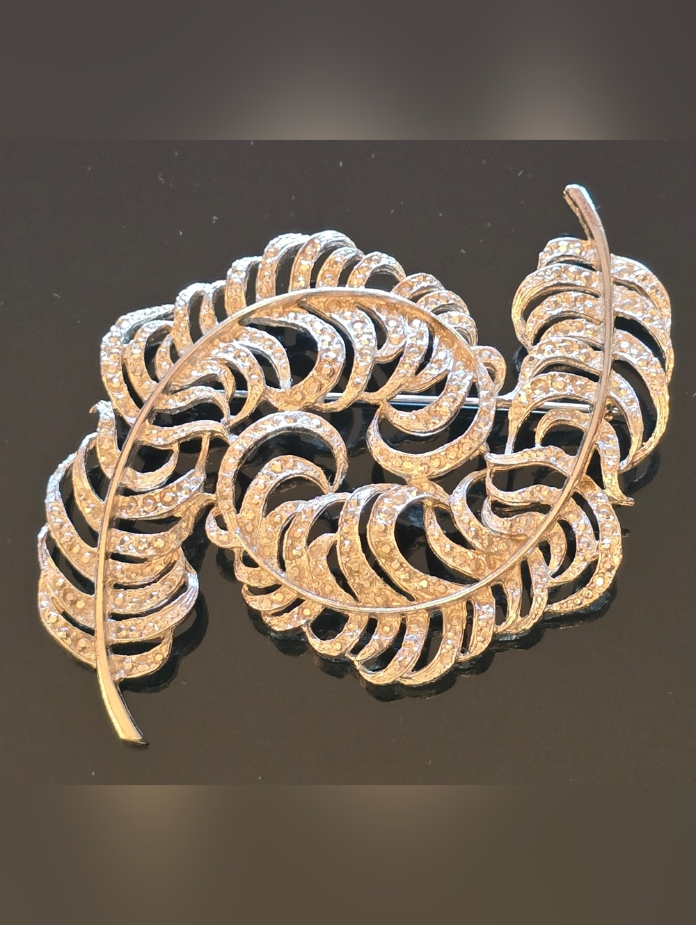Kenneth Jay Lane Rhinestone Feathers Brooch